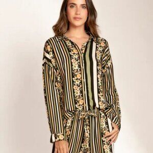 Maaji Striped Floral Pajama Set - Black, Green, Yellow